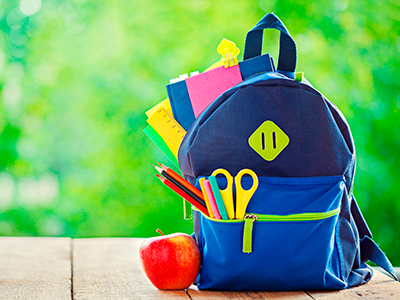 Child's backpack with apple