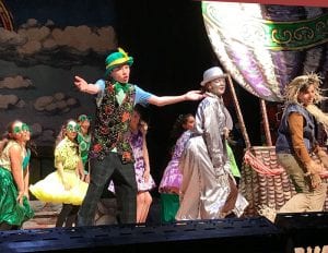Students performing onstage in costumes