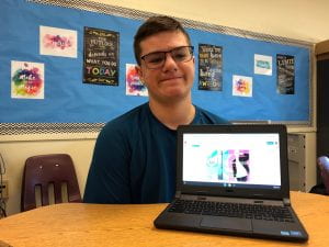 Student with anti-vaping poster displayed on Chromebook