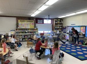 Dr. Lisa Murphy with first-graders