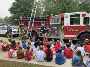 Blauvelt Fire Department volunteers with WOS students