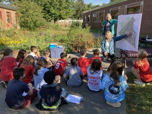 CLE fourth-graders with Outdoor Science Alliance educator in outdoor classroom