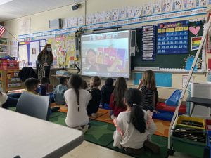 Students listen to virtual author