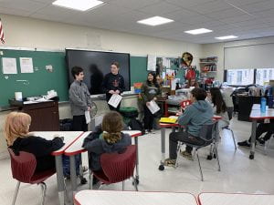 Ninth graders talking with eighth grade class about high school