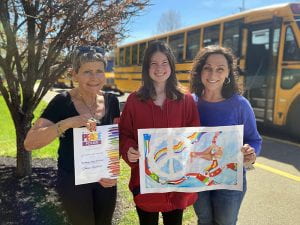 Lions Club Peace Poster Contest winner Isadora with Art teacher and Blauvelt Lions Club President